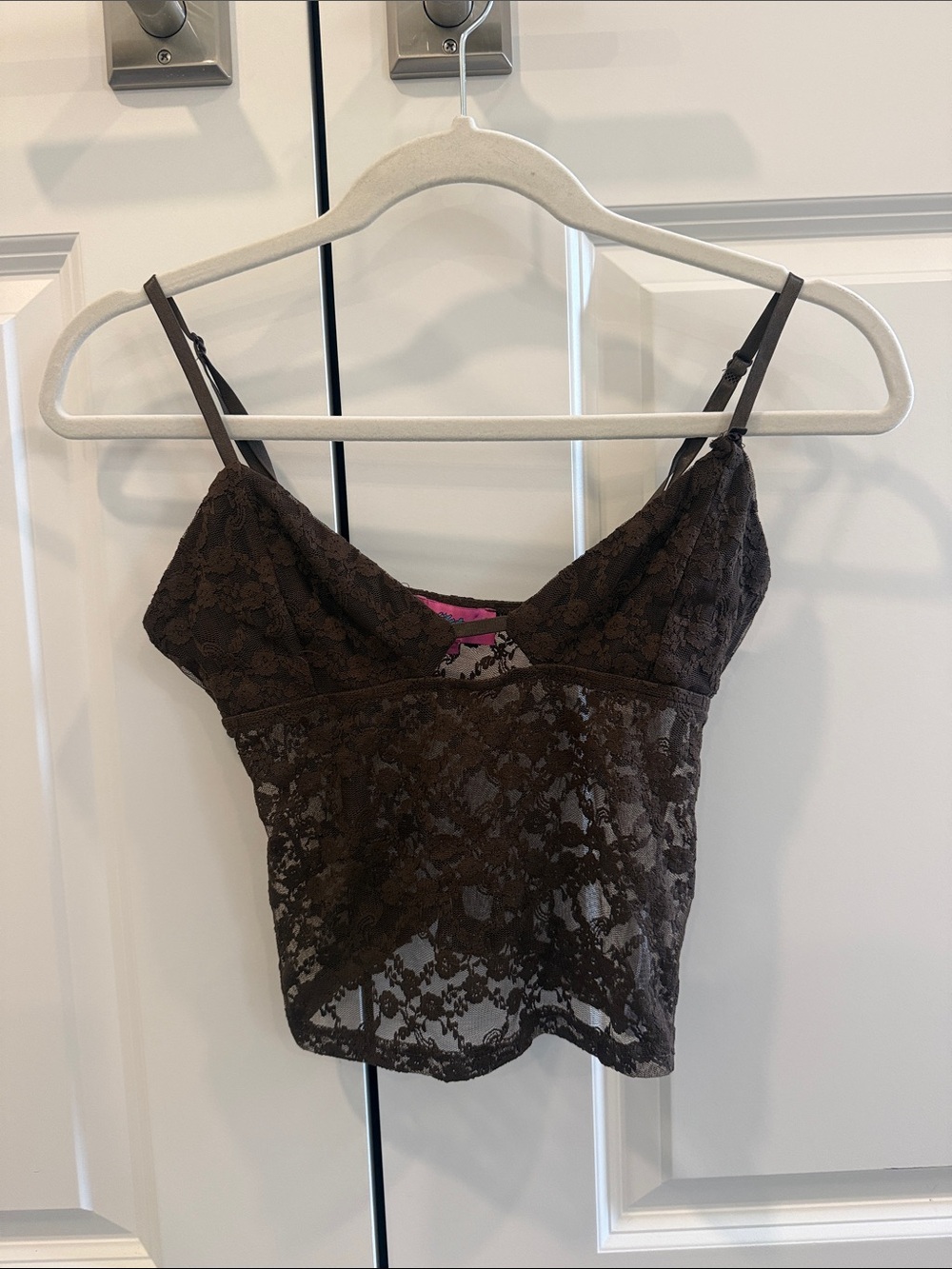 Edikted Brown Lace Camisole with Pink Lining